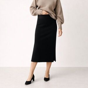 SKFK Aiurdin Black Ribbed Knit Midi Skirt Minimalist Elastic Waist Size 4 NWT